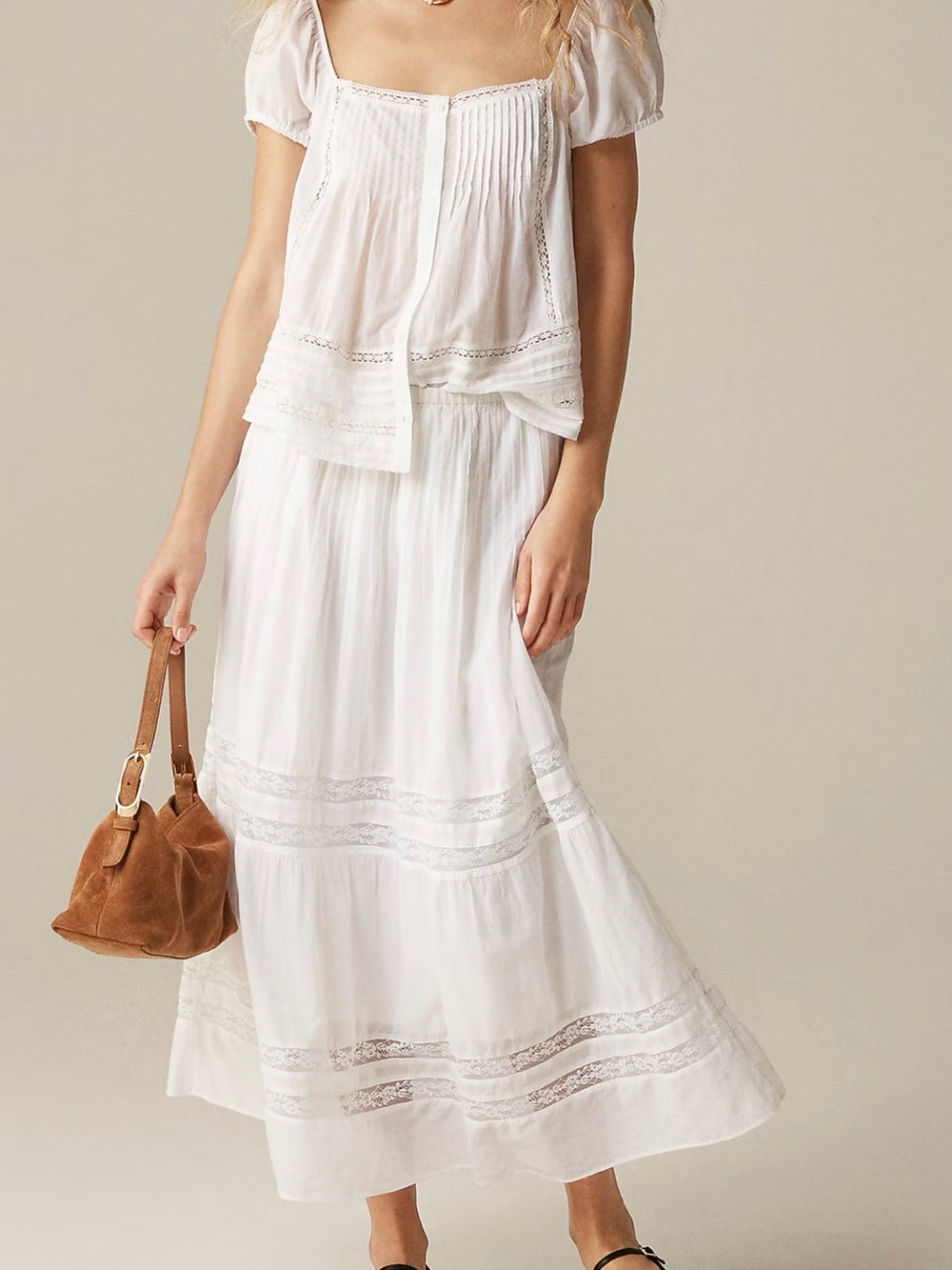 J Crew Lace Trim Pintuck Skirt
